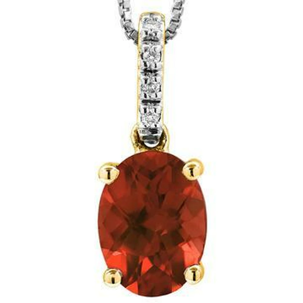 Oval Garnet Pendant with Diamond Bail 14KT Gold