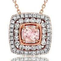 Cushion Morganite Pendant with Double Diamond Frame 14KT Gold