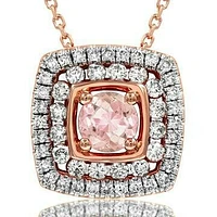 Cushion Morganite Pendant with Double Diamond Frame 14KT Gold