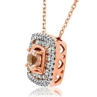 Cushion Morganite Pendant with Double Diamond Frame 14KT Gold