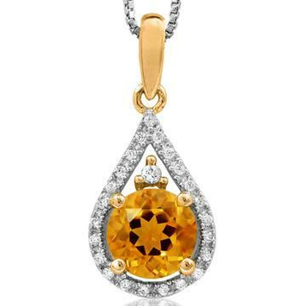 Citrine Teardrop Pendant with Diamond Frame 14KT Gold