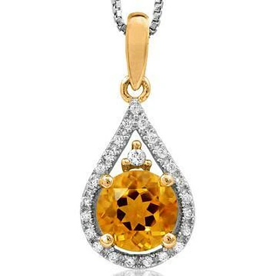 Citrine Teardrop Pendant with Diamond Frame 14KT Gold