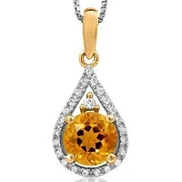 Citrine Teardrop Pendant with Diamond Frame 14KT Gold