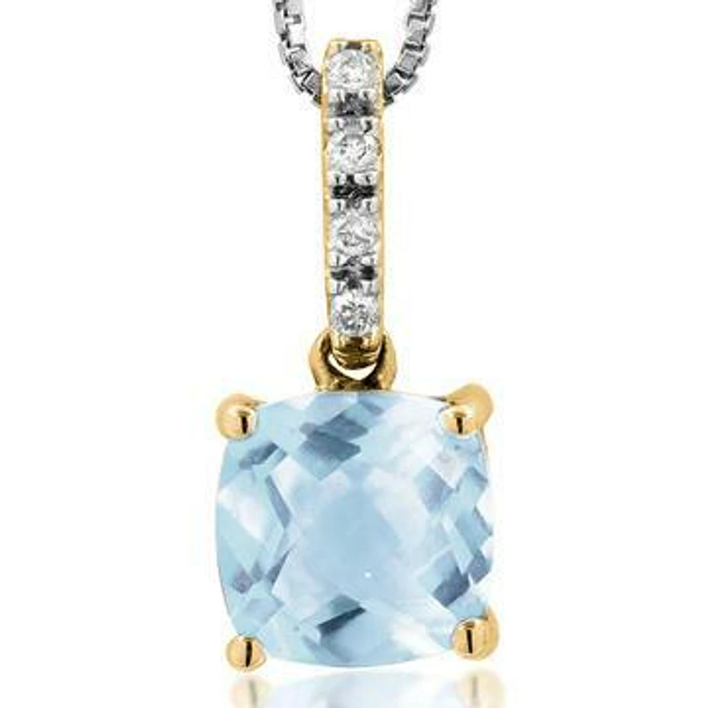 Cushion Aquamarine Pendant with Diamond Bail 14KT Gold