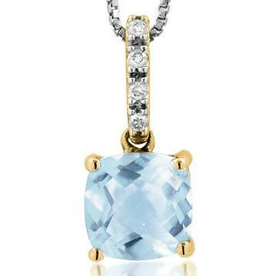 Cushion Aquamarine Pendant with Diamond Bail 14KT Gold