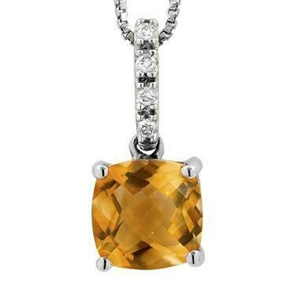 Cushion Citrine Pendant with Diamond Bail 14KT Gold