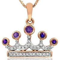 Amethyst Crown Pendant with Diamond Accent 14KT Gold