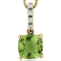 Cushion Peridot Pendant with Diamond Bail 14KT Gold