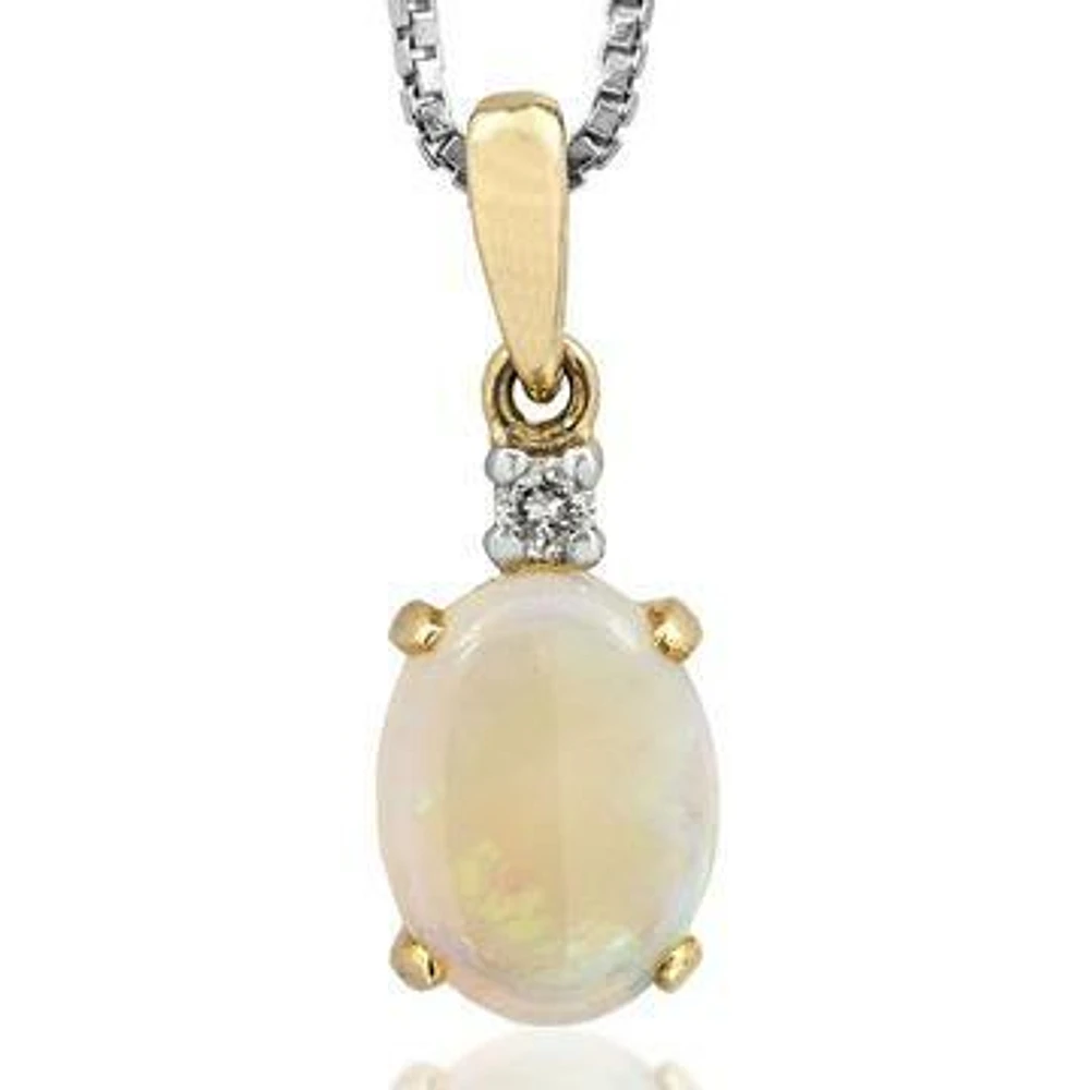 Oval Opal Pendant with Single Diamond 14KT Gold