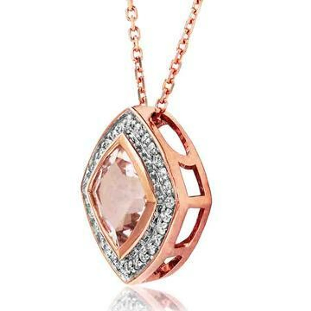 Cushion Morganite Pendant with Diamond Frame 14KT Rose Gold