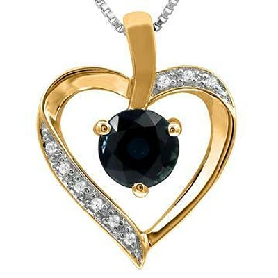 Blue Sapphire Heart Pendant with Diamond Accent 14KT Gold