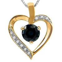 Blue Sapphire Heart Pendant with Diamond Accent 14KT Gold