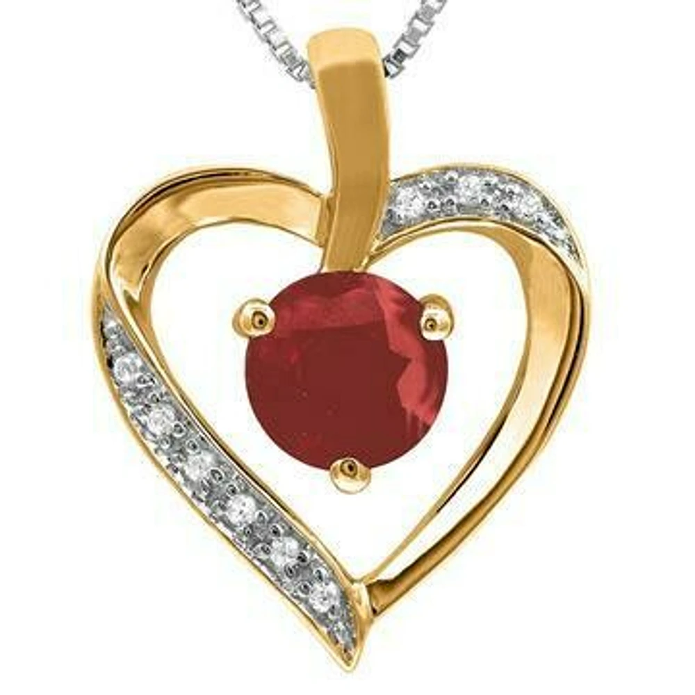 Ruby Heart Pendant with Diamond Accent 14KT Gold