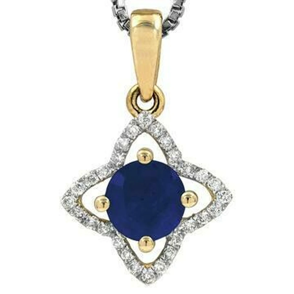 Cross Blue Sapphire Pendant with Diamond Frame 14KT Gold