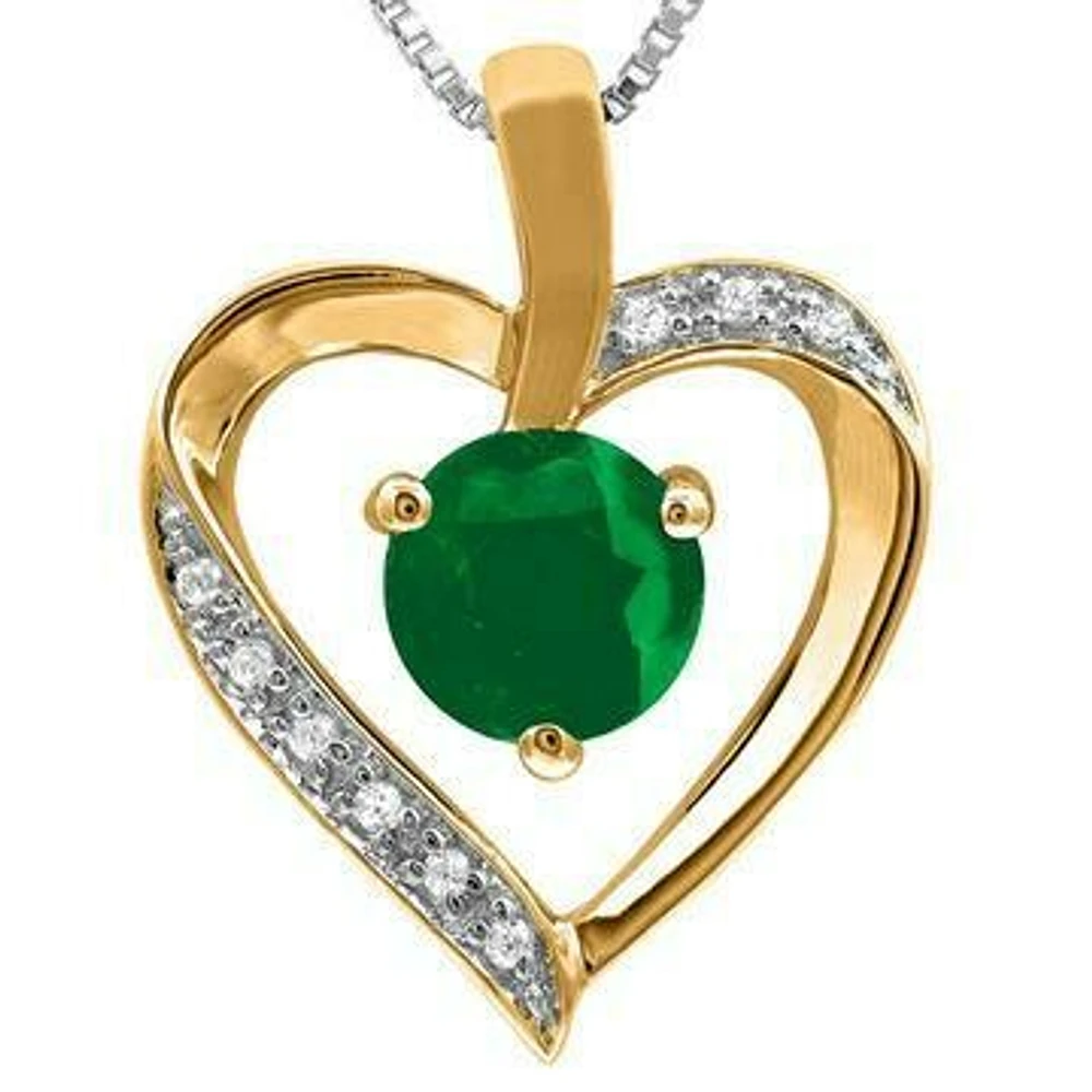 Emerald Heart Pendant with Diamond Accent 14KT Gold