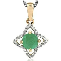 Cross Emerald Pendant with Diamond Frame 14KT Gold