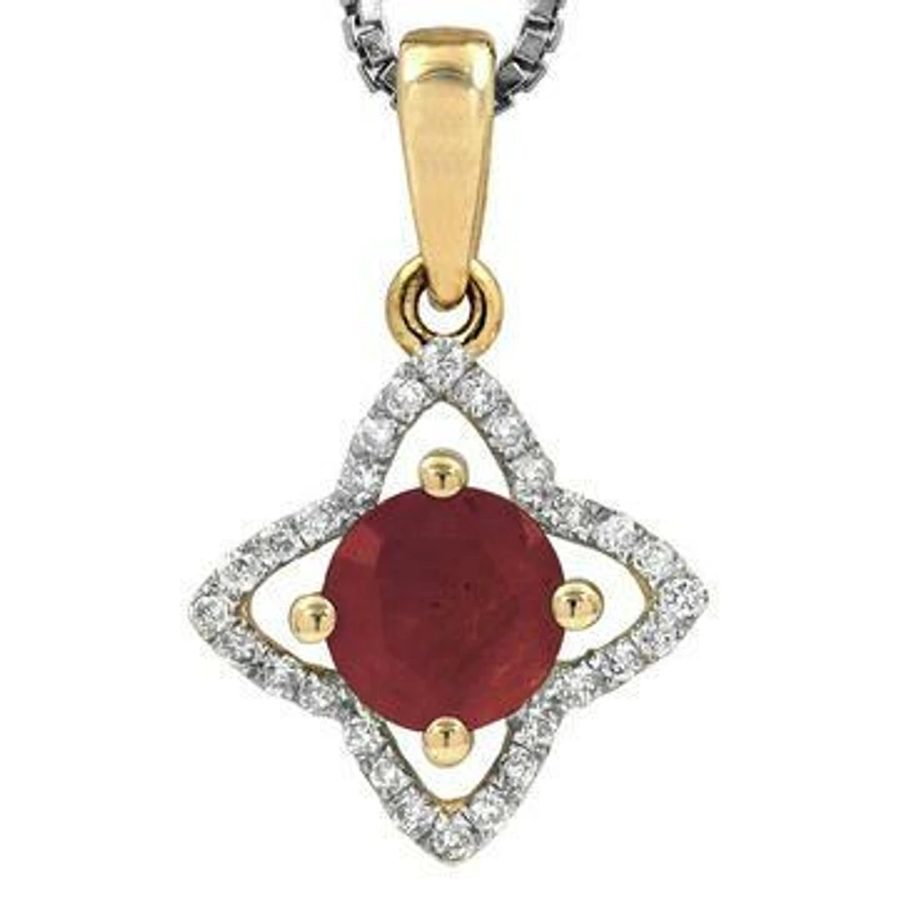 Cross Ruby Pendant with Diamond Frame 14KT Gold