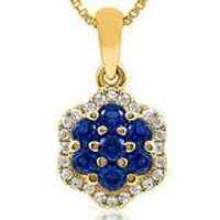 Floral Blue Sapphire Cluster Pendant with Diamond Frame 14KT Gold