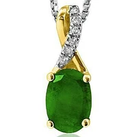 Oval Emerald Infinity Pendant with Diamond Accent 14KT Gold