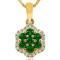 Floral Emerald Cluster Pendant with Diamond Frame 14KT Gold