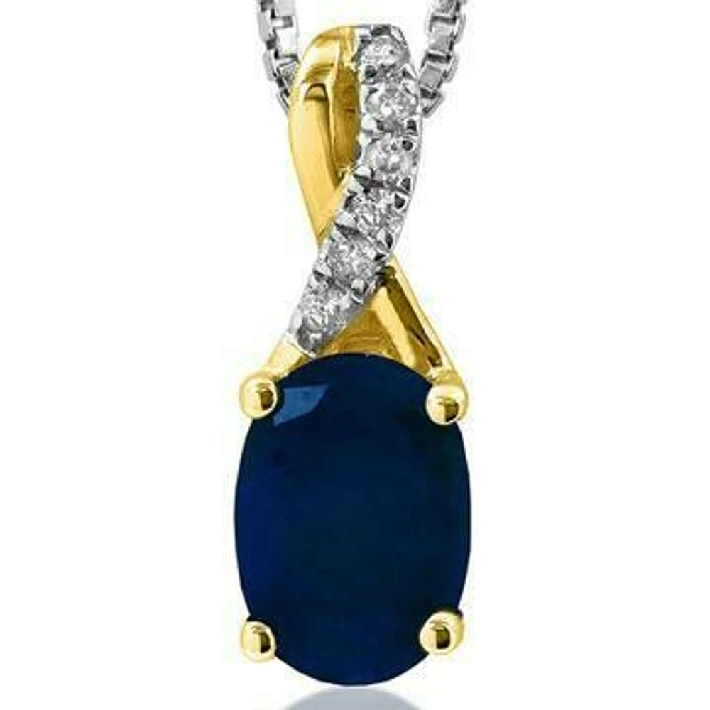 Oval Blue Sapphire Infinity Pendant with Diamond Accent 14KT Gold