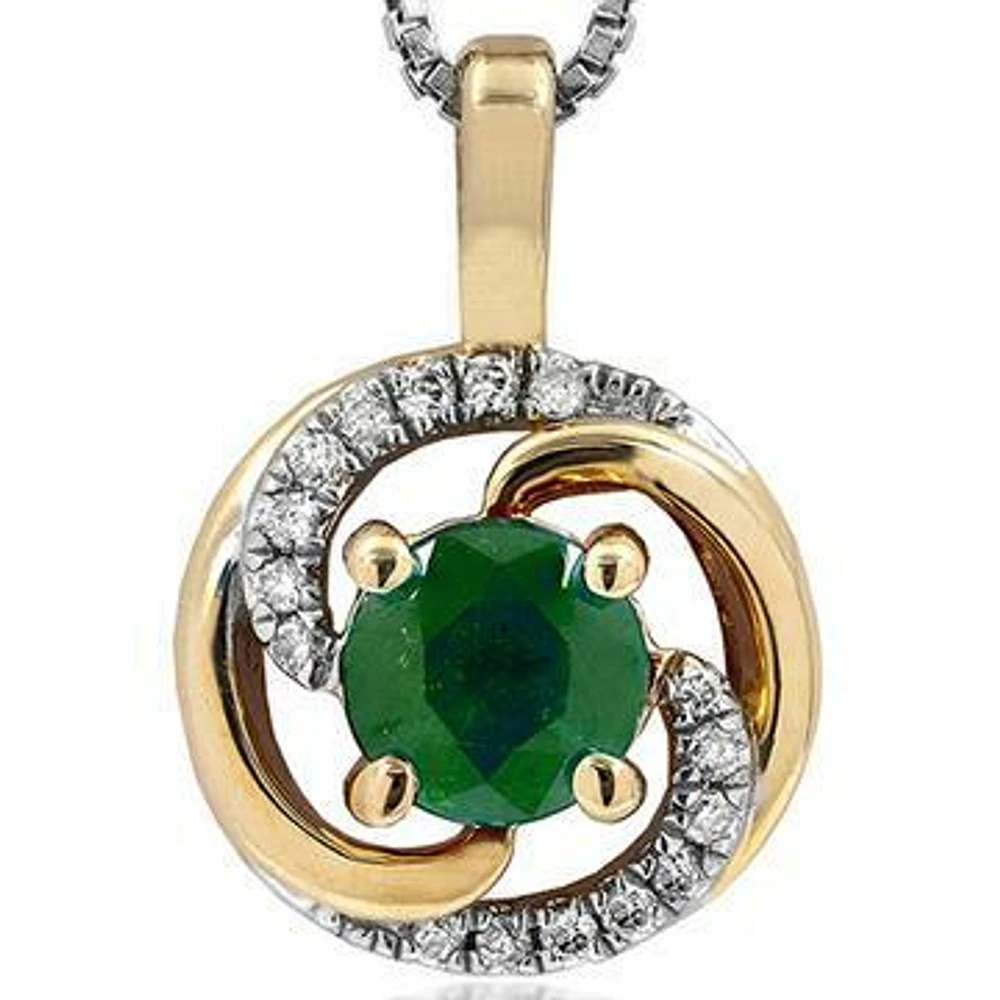 Emerald Spiral Pendant with Diamond Accent 14KT Gold