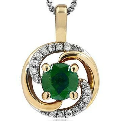 Emerald Spiral Pendant with Diamond Accent 14KT Gold