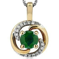 Emerald Spiral Pendant with Diamond Accent 14KT Gold