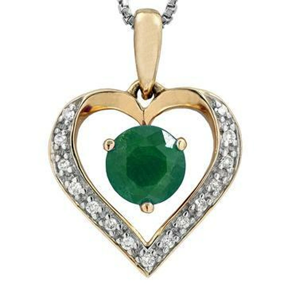 Emerald Heart Pendant with Diamond Accent 14KT Gold