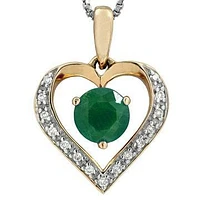 Emerald Heart Pendant with Diamond Accent 14KT Gold