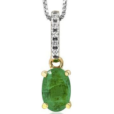 Oval Emerald Pendant with Diamond Bail 14KT Gold