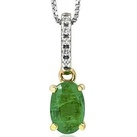 Oval Emerald Pendant with Diamond Bail 14KT Gold