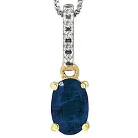 Oval Blue Sapphire Pendant with Diamond Bail 14KT Gold