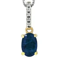 Oval Blue Sapphire Pendant with Diamond Bail 14KT Gold