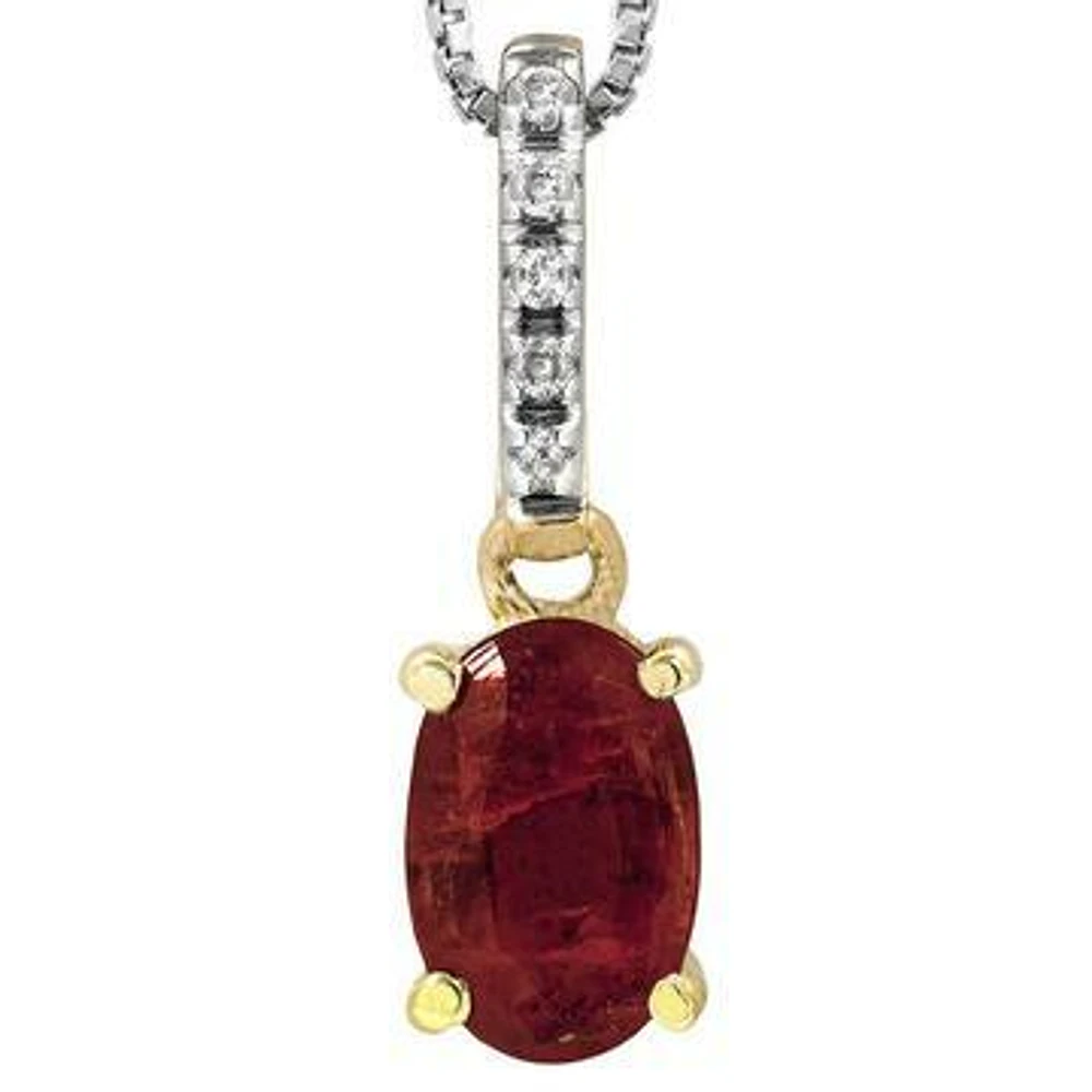 Oval Ruby Pendant with Diamond Bail 14KT Gold