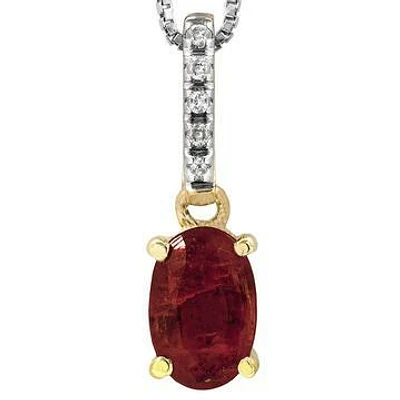 Oval Ruby Pendant with Diamond Bail 14KT Gold