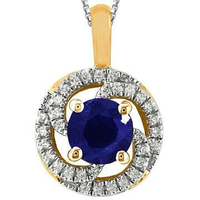 Blue Sapphire Spiral Pendant with Diamond Frame 14KT Gold