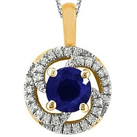 Blue Sapphire Spiral Pendant with Diamond Frame 14KT Gold