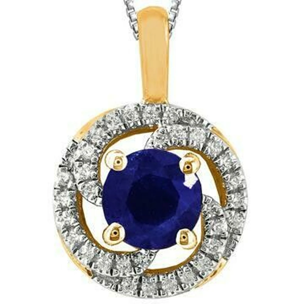 Blue Sapphire Spiral Pendant with Diamond Frame 14KT Gold