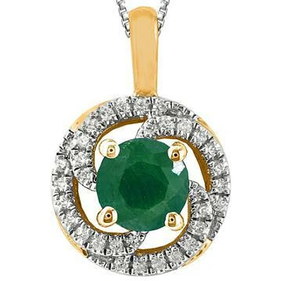 Emerald Spiral Pendant with Diamond Frame 14KT Gold