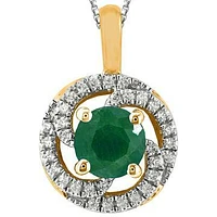 Emerald Spiral Pendant with Diamond Frame 14KT Gold