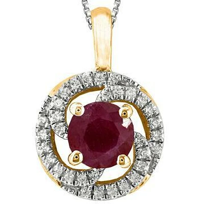 Ruby Spiral Pendant with Diamond Frame 14KT Gold