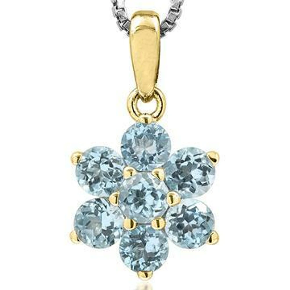 Floral Blue Topaz Pendant 14KT Gold