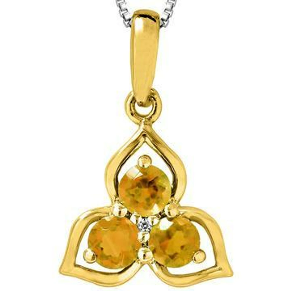 Three-Stone Citrine Pendant with Single Diamond 14KT Gold