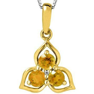 Three-Stone Citrine Pendant with Single Diamond 14KT Gold