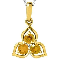 Three-Stone Citrine Pendant with Single Diamond 14KT Gold