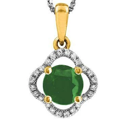 Clover Emerald Pendant with Diamond Frame 14KT Gold