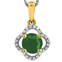 Clover Emerald Pendant with Diamond Frame 14KT Gold