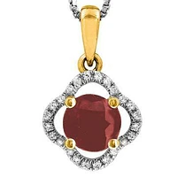 Clover Ruby Pendant with Diamond Frame 14KT Gold