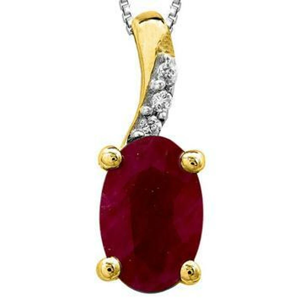 Oval Ruby Pendant with Diamond Accent 14KT Gold